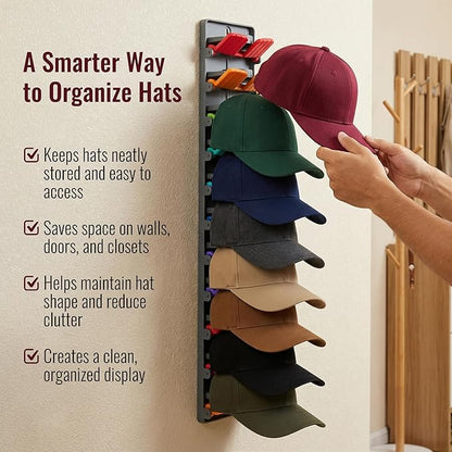 Hat Organizer for Baseball Caps - 2 Pack Hat Rack Hanger for Wall Door Closet Storage - Wall-Mounted Vertical Ball Cap Holder Display Racks - Hanging Ballcap Shelf Organizers Holds Up to 20 Hats