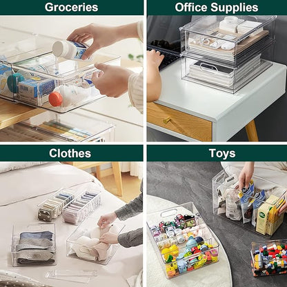 LALASTAR 2 Pack Fridge Organizer with Pull-out Drawer, Stackable Freezer Organizer Bin, Pantry Organization and Storage, BPA Free, 3.17QT