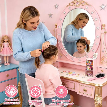 Azurphoric Hair Accessories Organizer with Hair Brush Holder, Rotatable Makeup Brush Holder for Necklaces, Earring, Bracelet, Ring, Makeup Brushes, Hair Clip and Hair Accessories (Pink, 3-Layer)