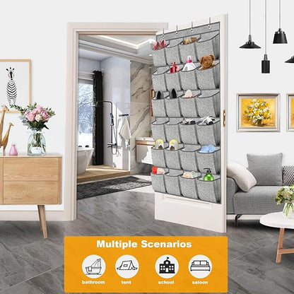 homyfort 2 Pack Over the Door Shoe Organizer, Hanging Shoe Rack Storage Holder with 48 Large Pockets for Closet Door (Grey)
