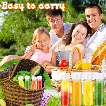 30 Pcs 2oz Small Plastic Shot Bottles with White Caps,Round Juice Bottles with 10 Funnels,Reusable Clear Beverage Containers for Drink Milk Beer Coffee Liquid