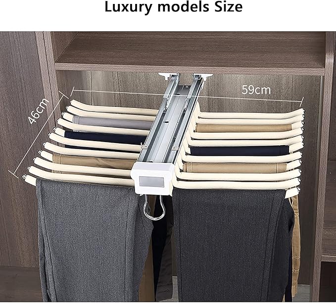 Pull Out Trousers Rack,Extendable Pants Holder,Cabinet Organizers Pants Rack Pant Hanger Rail Top Mount,for Space Saving and Storage,Beige