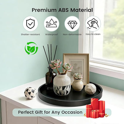 1 Pack 12" Bathroom and Vanity Tray, ABS Bathroom Counter Organizer, Coffee Table Decor for Perfume, Candles, Keys &More. Kitchen Countertop Organizer, Decorative Tray Soap Holder, Black