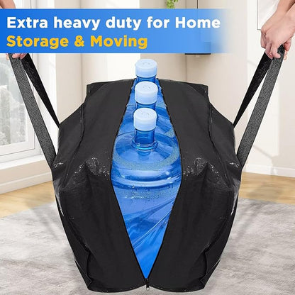 BETU 16 Pack Moving Bags Moving Storage College Dorm Camping Packing Travel PE Heavy Duty, Sturdy Handle, Zipper Large Storage Tote Bag Moving Boxes Box Alternative - Black 29L x 14W x 13H