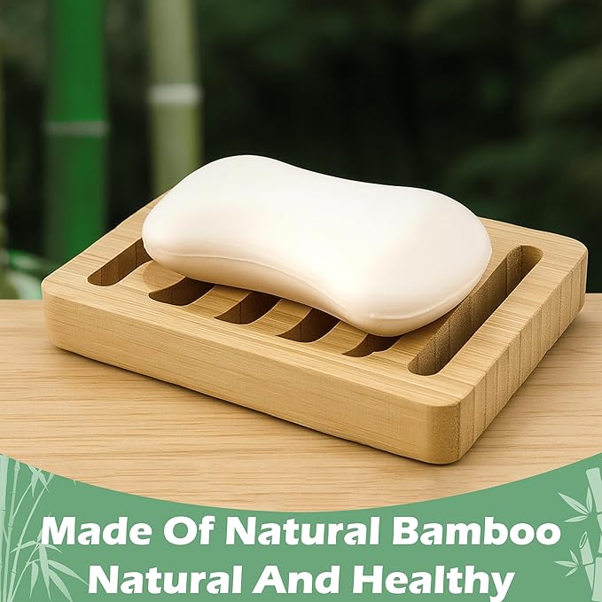 Soap Dish for Shower, 6 Pack Natural Bamboo Bar Soap Holder, Anti-Slip Design for Peace of Mind, Natural and Healthy