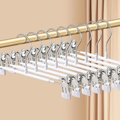 Pants Hangers with Clips 20 Pack Adjustable Skirt Hangers for Women Non-Slip Trousers Hanger for Jeans Clothes Hangers for Pants Heavy Duty Space Saving Shorts Hangers,White,12Inch