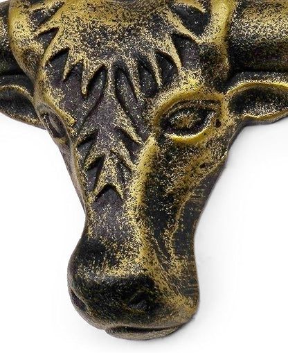 Cowboy Hat Rack 4 Pack Cast Iron Cowboy Hat Holder Cowgirl Hat Hanger Western Wall Decor Longhorn Decorative Wall Hooks for Storage and Organization at Closet Bedroom Antique Gold