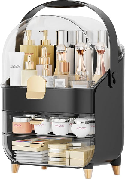 Makeup Organizer Countertop, Skincare Holder Bathroom Counter Organizer, Storage Box Cosmetic Display Cases, Teen Girl Gifts Make up Organizers for Vanity, Dresser (Black)
