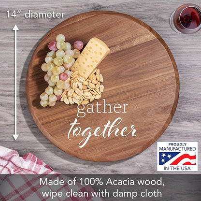 CounterArt Gather Together Round Natural Wood Lazy Susan Turntable 14" Diameter Condiment Caddy, Cheese Server, Cake Plate, Spice Organization