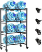 Heavy Duty 4 Tiers Water Jug Rack Double Row with Wheels - Space Saving Dispenser Stand 5 Gallon Water Storage Rack Bottle Jug Holder Organizer/Lockable&Removable Casters/Kitchen Office Garage/8 Slots