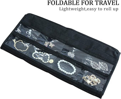 BB Brotrade Hanging Jewelry Organizer with Oxford Double Side 80 Zippered Storage Pocket (Black)
