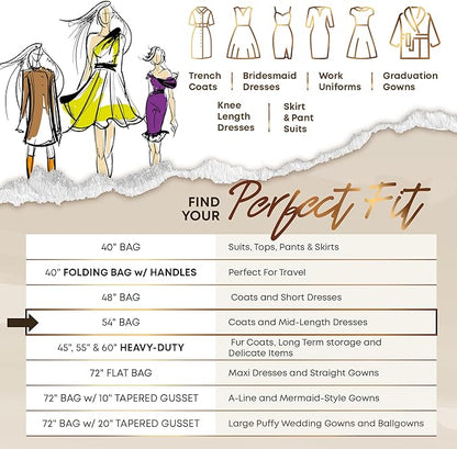 Luxury On the Go Long Formal Dress Bag – 54" Hanging Garment Bag for Dresses, Prom & Bridesmaid– Long Garment Bags for Hanging Clothes Lightweight & Tear-Resistant with Clear ID Window – 5 Pack