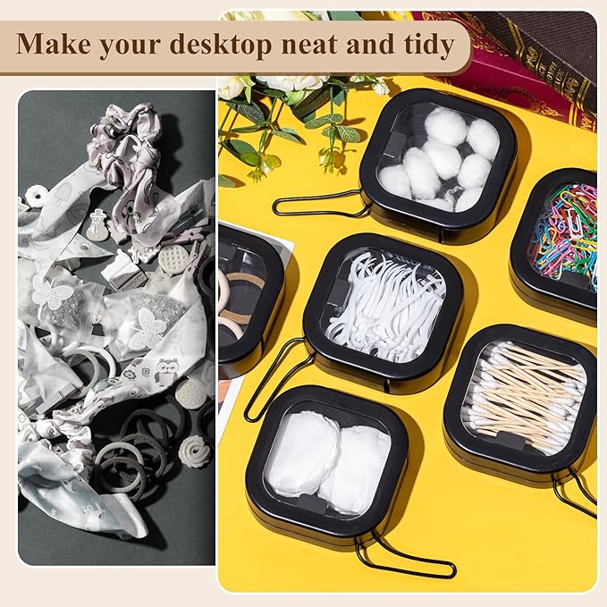 Kathfly 6 Pcs Hair Tie Organizer, Portable Bobby Pin Holder, Stackable Hair Accessories Holder for Travel, Cotton Swabs Dispenser, Jewelry Organizer Box(Black)
