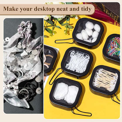 Kathfly 6 Pcs Hair Tie Organizer, Portable Bobby Pin Holder, Stackable Hair Accessories Holder for Travel, Cotton Swabs Dispenser, Jewelry Organizer Box(Black)