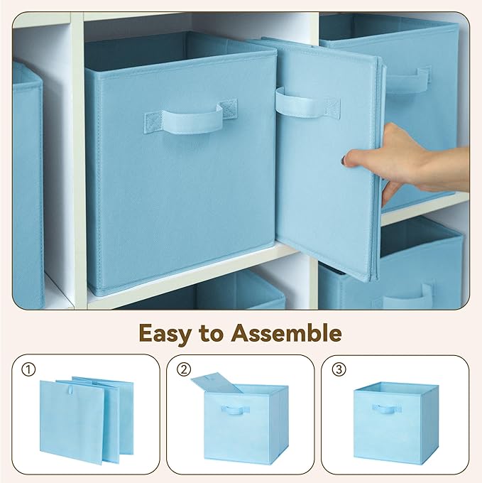 GRANNY SAYS Cube Storage Organizer, 11 Inch 6 Pack Storage Cubes with Handles, Toy Storage Bins for Boys Kids Room, Foldable Organizer Bins for Cube Shelf, Light Blue