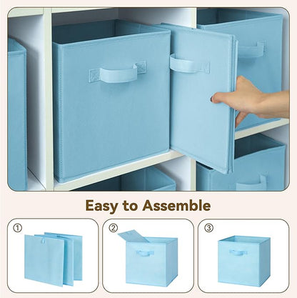 GRANNY SAYS Cube Storage Organizer, 11 Inch 6 Pack Storage Cubes with Handles, Toy Storage Bins for Boys Kids Room, Foldable Organizer Bins for Cube Shelf, Light Blue