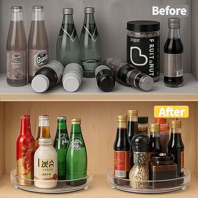 LOCONHA Maximize Space with 2 Pack 9 Inch Clear Acrylic Lazy Susan - Non-Skid Turntable Organizer for Kitchen, Cabinet, Pantry, Fridge & Makeup Storage