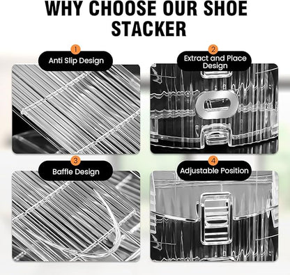 TOPNEW Shoe Slots Organizer for Closet 12 Pack Adjustable Level Shoe Stacker Holder Organization Double Layer Storage Space Saving Shoe Rack Organizer for Closet (Transparent)