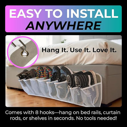 Jestik RV Shoe Storage for Bedside - 16 Large Pocket Bed Hanging Shoe Organizer Bag with Hooks, Wall Mounted Shoes Rack, Foldable Mesh Pockets, Bedside Caddy for Shoes, RV & Camper Essentials (2 Pack)