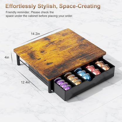 gianotter Wood Vertuo Pod Holder Drawer, Compatible with Nespresso Vertuo Capsules, Compatible with 40 Large or 60 Small Nespresso Capsule Organizer