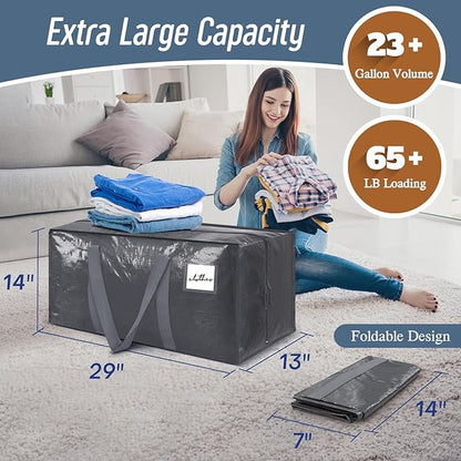 6 Pack Extra Heavy Duty Large Moving Bags with Strong Zipper & Comfortable Handles, Sturdy & Durable Clothes Storage Bags Totes Bins, Packing Moving Boxes for College Supplies, Gray