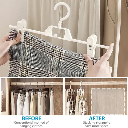 YARNOW Plastic Pants Hangers with Clips White, 10 Pcs Adjustable Skirt Hangers, Space-Saving Design, Ideal for Closet Organizer and Storage