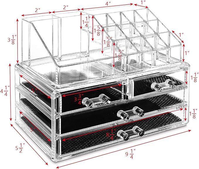 Ikee Design Acrylic Makeup Organizer with 4 Drawers and Removable Top Lipstick Holders, Ideal for Make-up or Accessories,Enhance Your Vanity or Bathroom with Clear Design for Quick Visibility