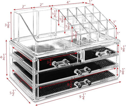 Ikee Design Acrylic Makeup Organizer with 4 Drawers and Removable Top Lipstick Holders, Ideal for Make-up or Accessories,Enhance Your Vanity or Bathroom with Clear Design for Quick Visibility