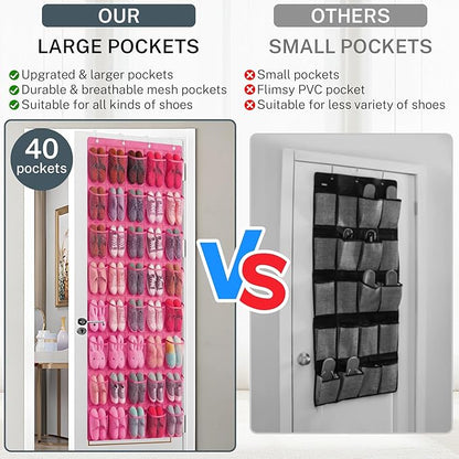 40-Pocket Over the Door Shoe Organizer - Large Mesh Pocket Hanging Shoe Organizer,Behind the Door Shoes Storage Holder Hanger