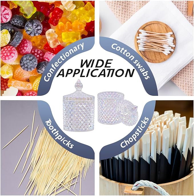 2PCS Home Decorative Qtips Holder Dispenser Glass Storage Container Bathroom Counter Vanity Organizer (Colorful)
