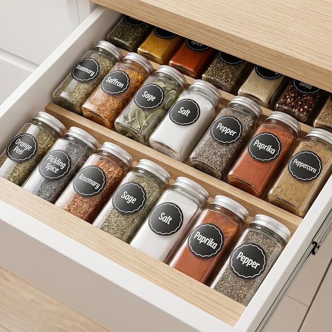 Aixoom 144PCS Spice Labels Stickers for Spice Rack, Preprinted Black Handwritten Words, 1.5in Round Labels for Spice Organize Storage Jars Boxes Bottles