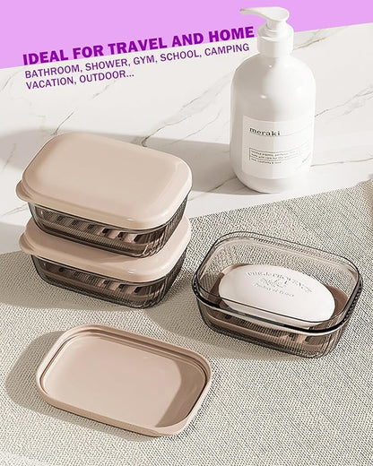 Travel Essentials Soap Holder with Lid,Leakproof Soap Dish with Drainage Layer, Portable Travel Soap Bar Case for Camping, Gym, Bathroom,Kitchen,Dormitory,Hotel(Clear)