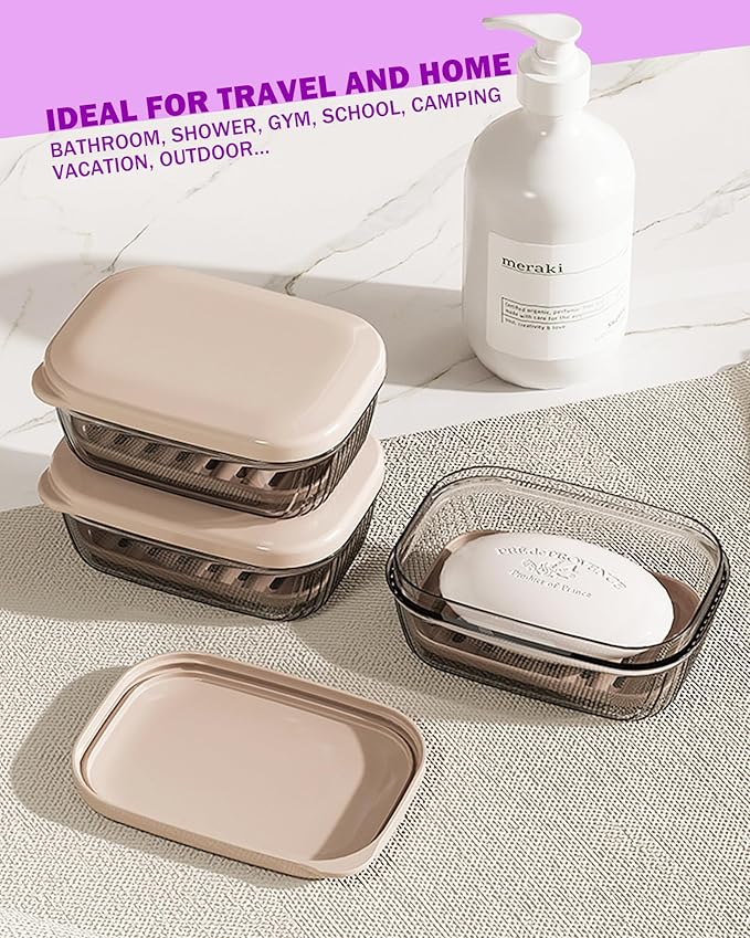 PEISAINOX Travel Soap Case with Lid,Leakproof Soap Holder with Drainage Layer, Travel Essentials Soap Containers, Portable Soap Bar Dish for Camping, Gym, Bathroom,Kitchen,Dormitory,Hotel(Clear)