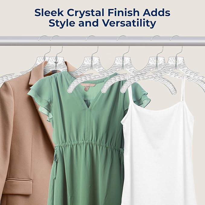 SereneLife 50 Pack Transparent Plastic Hangers, Crystal Clear, Non-Slip with Notched Shoulders, Ultra-Thin Space Saving, Closet & Retail Use, with Swivel Hook for Clothes, Shirts, Dresses, Jackets