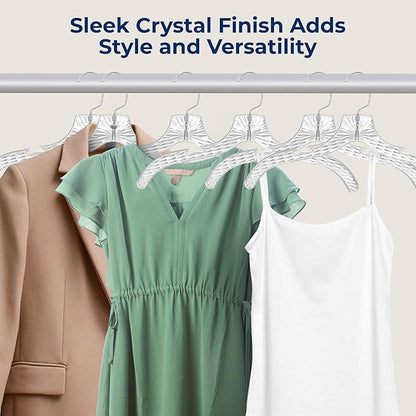 SereneLife 24 Pack Transparent Plastic Hangers, Crystal Clear, Non-Slip with Notched Shoulders, Ultra-Thin Space Saving, Closet & Retail Use, with Swivel Hook for Clothes, Shirts, Dresses, Jackets