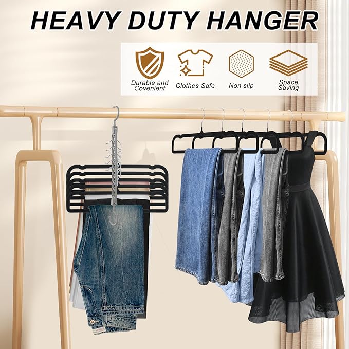 Velvet Pants Hangers Non Slip, 30 Pack Velvet Hangers for Closet with Porous Hooks, Strong Durable Space Saving Slim Clothes Hanger, Ultra Soft Flocked Hanger for Pants/Shirts/Bra/Shorts (Black)