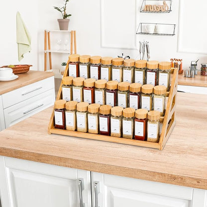 Spice Rack, Spice Organizer -3 Tier Bamboo Spice Racks, Solution for Spice Storage in Kitchens, Countertops，Storage Rooms and Other Places