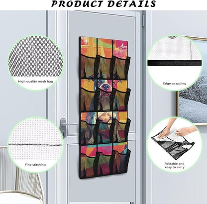 Art Dog Over The Door Shoes Organizer 12 Large Mesh Pockets Closet Door Hanging Shoe Rack Organizer Washable Storage Bag for Toys Snacks Shoes Hats Comics