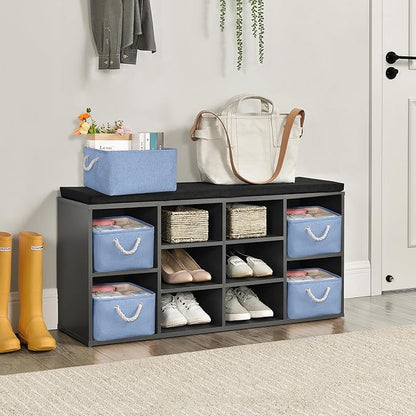 Storage Bins with Sturdy Cotton Handles(1 Pack), Fabric Storage Baskets for Organizing use for Office & Home, Book, Clothes, Toys, Closet Boxes (Small, Blue, 12.2x8.3x6.3 inches)