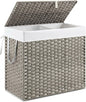 DUMOS Wicker Laundry Basket with Lid, 110L Woven Laundry Hamper with Handles, Foldable Rattan Clothes Hamper with Removable Liner & Sturdy Steel Frame, Dove Gray