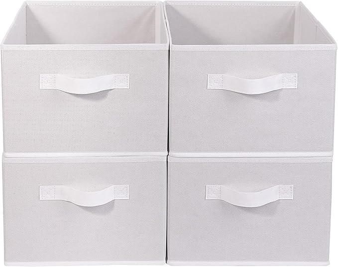 Clothings Collapsible Storage Bins, Foldable Organizers and Storage Baskets Cube Storage Bin for Bedroom Living Room (4 Pack) (White, 15.4x11.4x7.9inch)