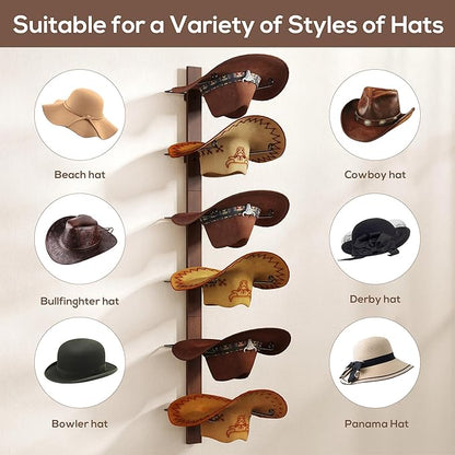 Cowboy Hat Holder, 3-Piece Wall Mount Cowboy Hat Rack for Wall Holds up to 6 Hats – Wooden + Metal Rustic Western DIY Hat Racks for Wall Storage and Home Décor