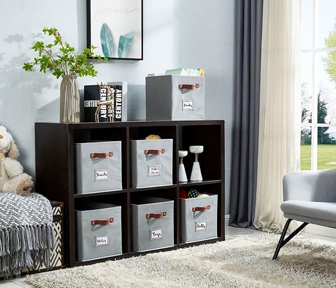 DECOMOMO Storage Cubes, 13x13x13 Storage Cube Bins with Labels, Fabric Organizer Bins (13" / 6pcs, Grey)