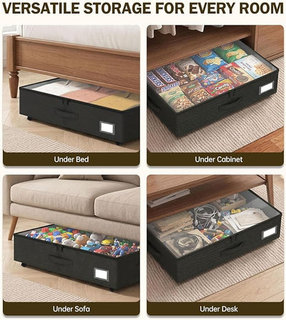 Under Bed Storage with Wheels 2-Pack, Under Bed Storage Containers, Underbed Box with Clear Lids, Rolling Underbed Storage bins for Shoes, Clothes, Blankets (25" L x 16.2" W x 5.5" H)