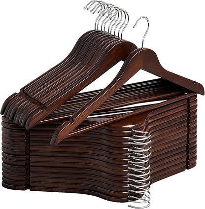StorageWorks Wooden Hangers 30 Pack, Wood Coat Hangers for Closet, Heavy Duty Clothes Hangers for Suits, Shirts, Pants, Jackets, Walnut Color