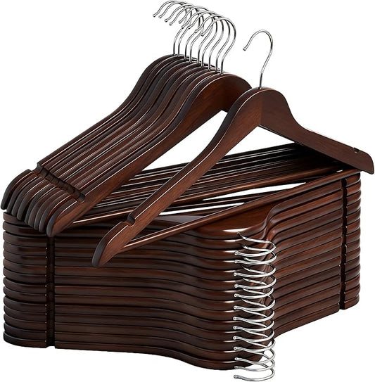 StorageWorks Wooden Hangers 30 Pack, Wood Coat Hangers for Closet, Heavy Duty Clothes Hangers for Suits, Shirts, Pants, Jackets, Walnut Color