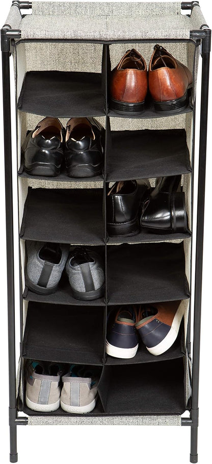 Simplify Free Standing Shoe Rack Organizer, 12 Pair, Good for Heels, Flats & Sneakers, Stackable Design, Black/Grey