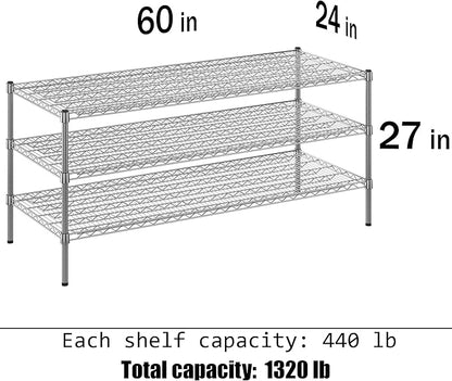 24" Deep x 60" Wide x 27" Height Wire Shelving Kit | 3-Tier | NSF Commercial Storage Rack Unit