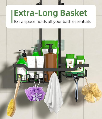 Shower Caddy Hanging Organizer, Extra Large Rack Over Showerhead with Hooks, Adjustable Height Shower Caddy for Big Shampoo Bottle, Black
