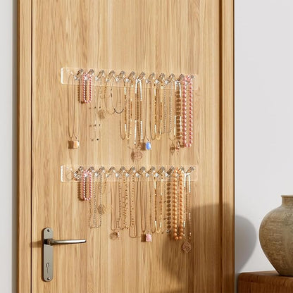 MaxGear Necklace Holder Wall 2-Pack, Clear Acrylic Jewelry Organizer with 24 Hooks, Tangle-Free Display for Necklace, Bangles, Ring, Bracelet Storage, Perfect for Bathroom, Vanity, Closet Door